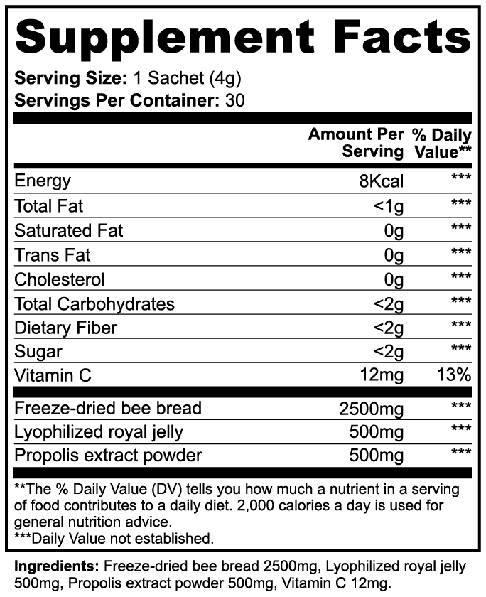 PURE LIFE Bee Bread Powder - 30 sachets - Natural Extracts - PURE LIFE