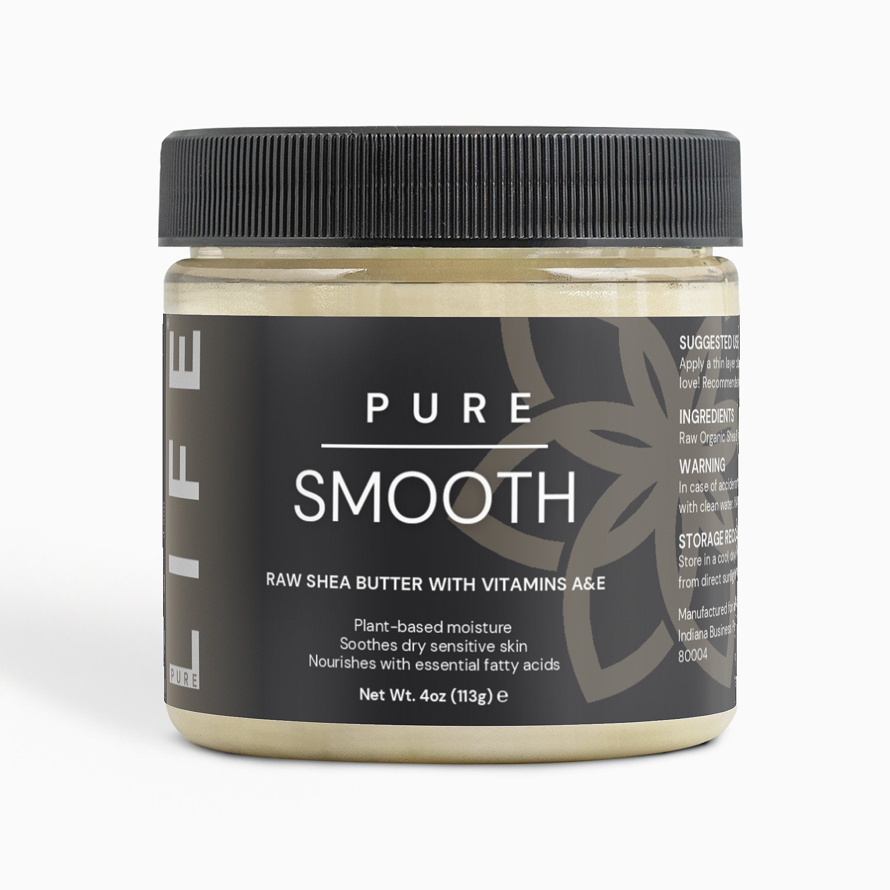 PURE LIFE Smooth Raw Shea Butter with Vitamins A & E – Plant-Based Moisturizer, Soothes Dry Sensitive Skin, Nourishes with Essential Fatty Acids – 4oz (113g)