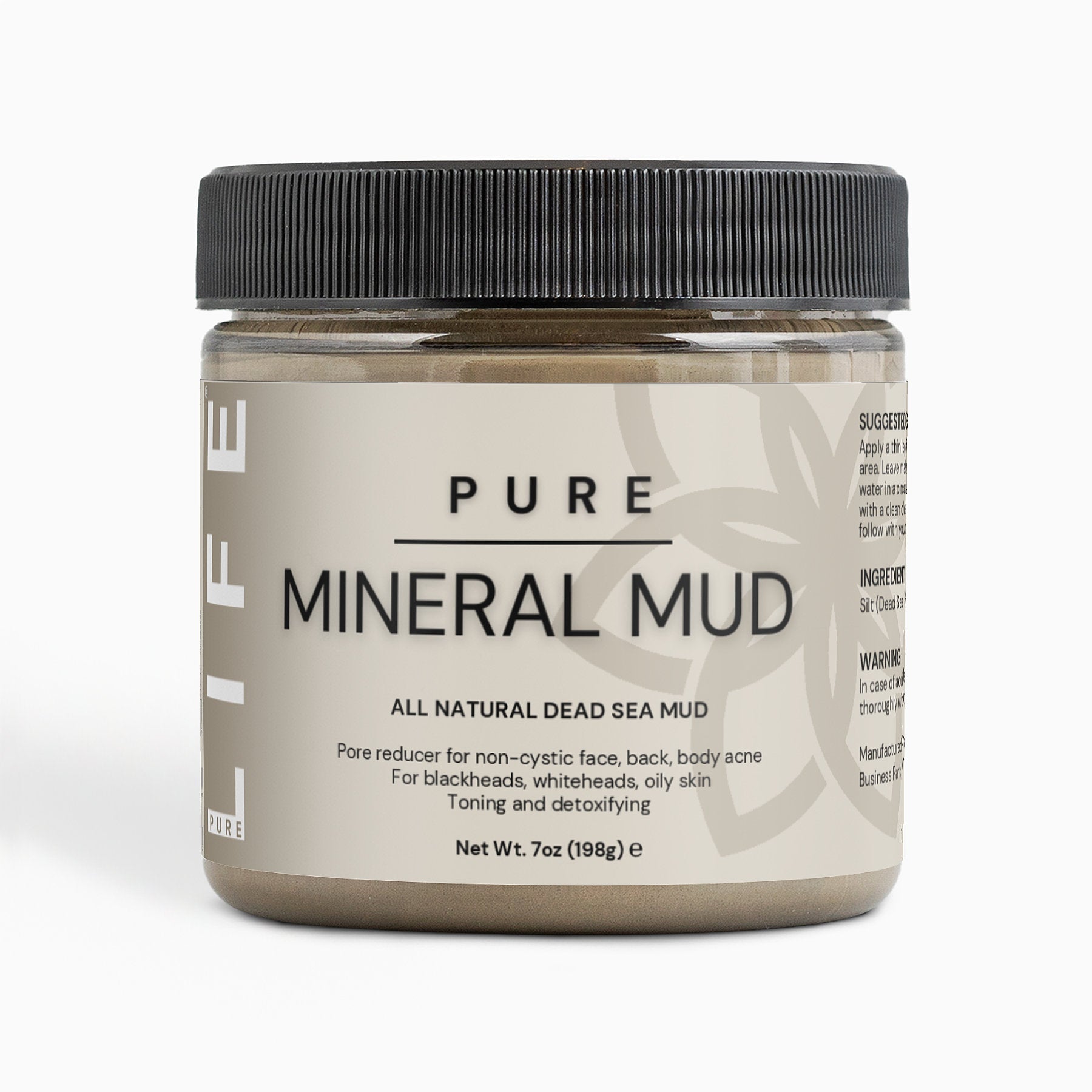 PURE LIFE Mineral Mud Mask – All Natural Dead Sea Mud, Pore Reducer for Face, Back, and Body Acne, Toning and Detoxifying Treatment – 7oz (198g)