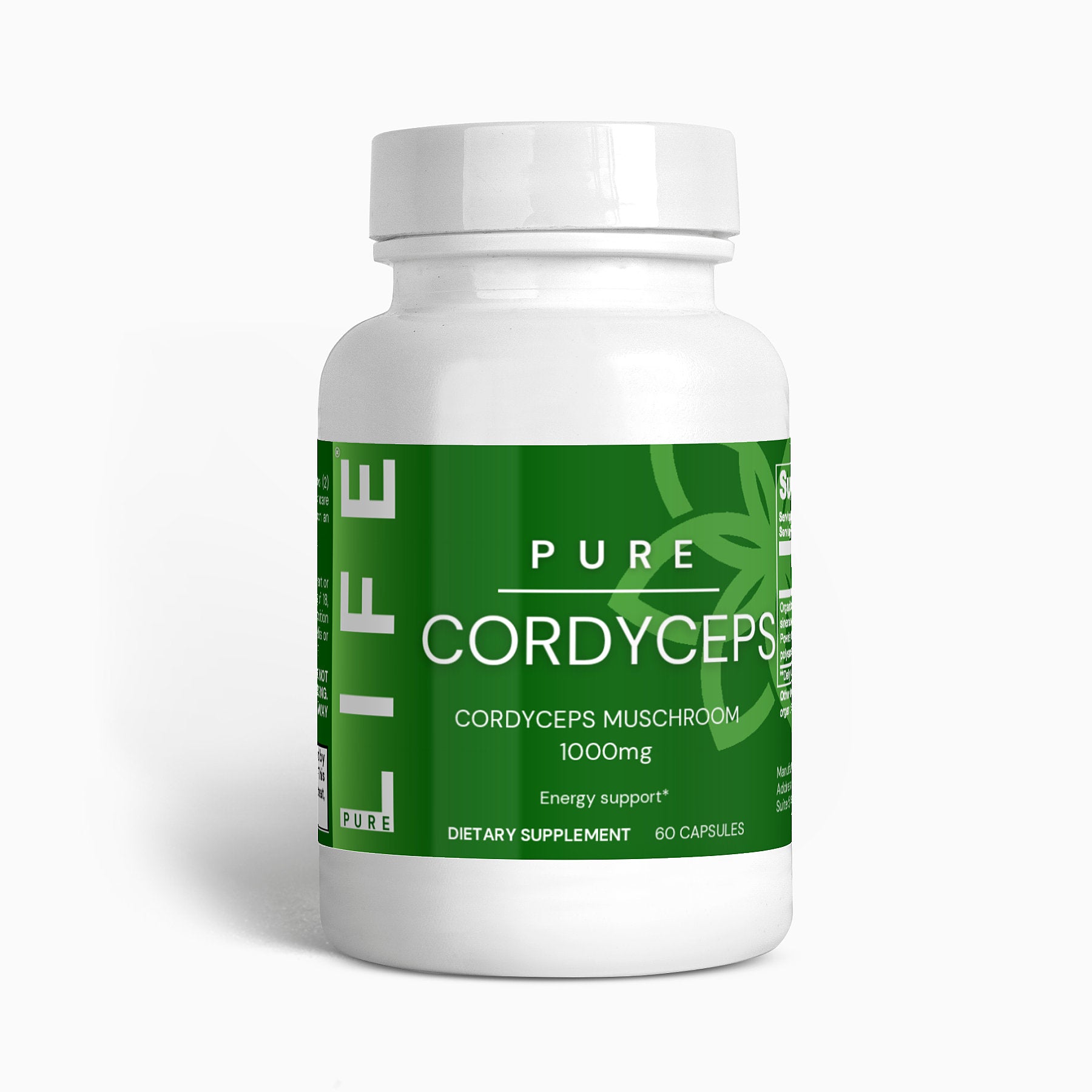 PURE LIFE Pure Cordyceps 1000mg Capsules – Natural Energy Support and Endurance, 60 Capsules