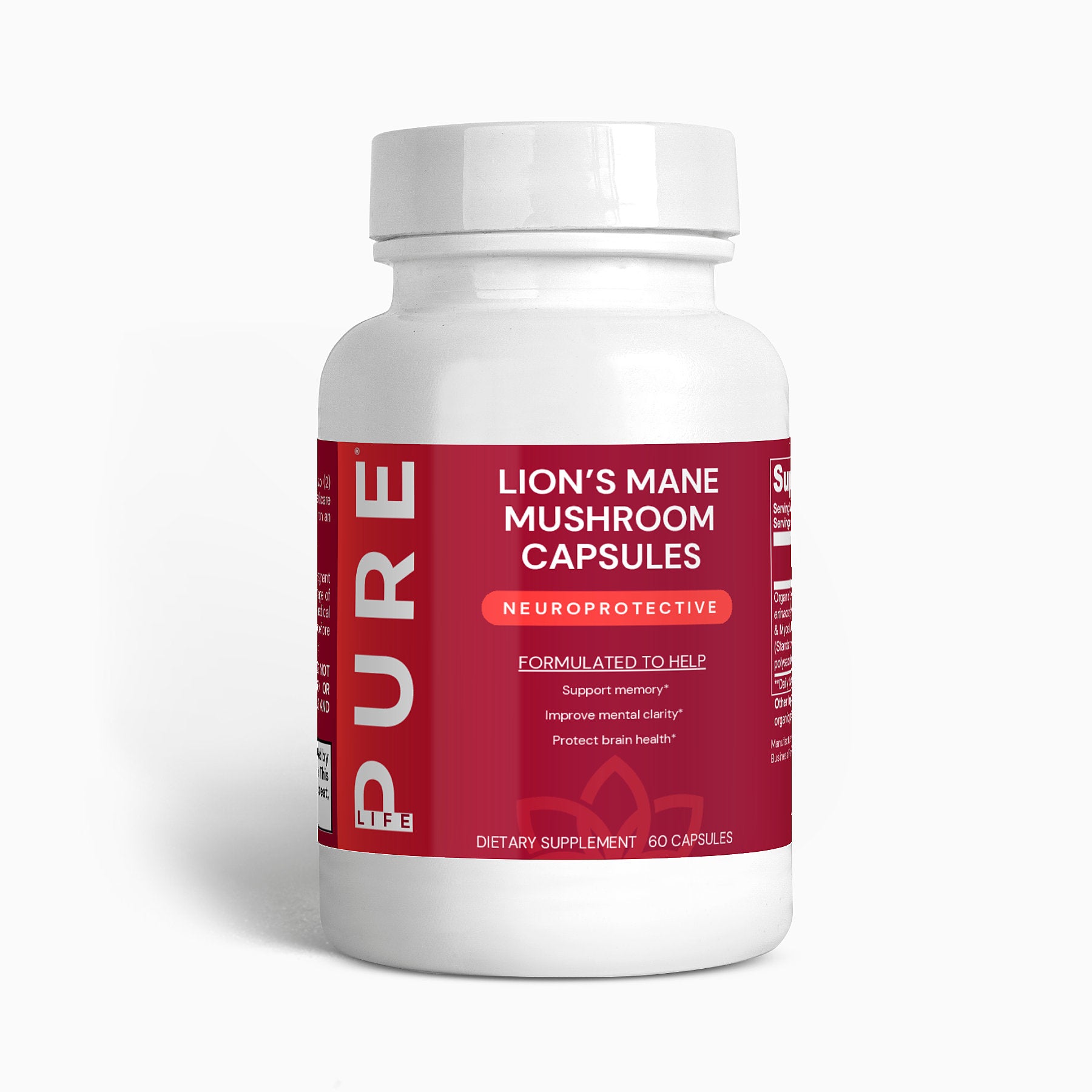 PURE LIFE Lion's Mane Mushroom Capsules (Neuroprotective) - 60 Capsules