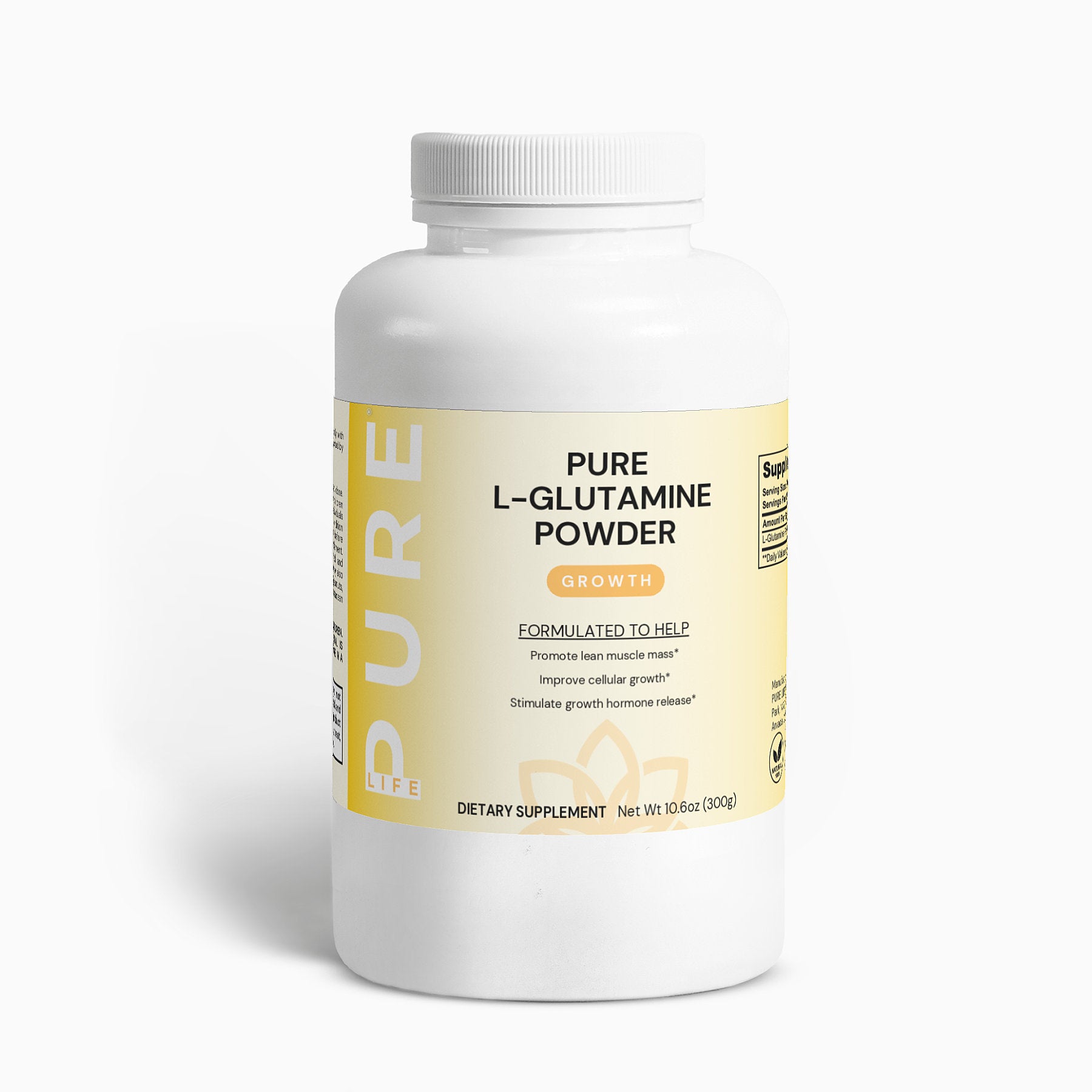 PURE LIFE  L-Glutamine Powder (Growth) - Net Wt. 10.6oz (300g)