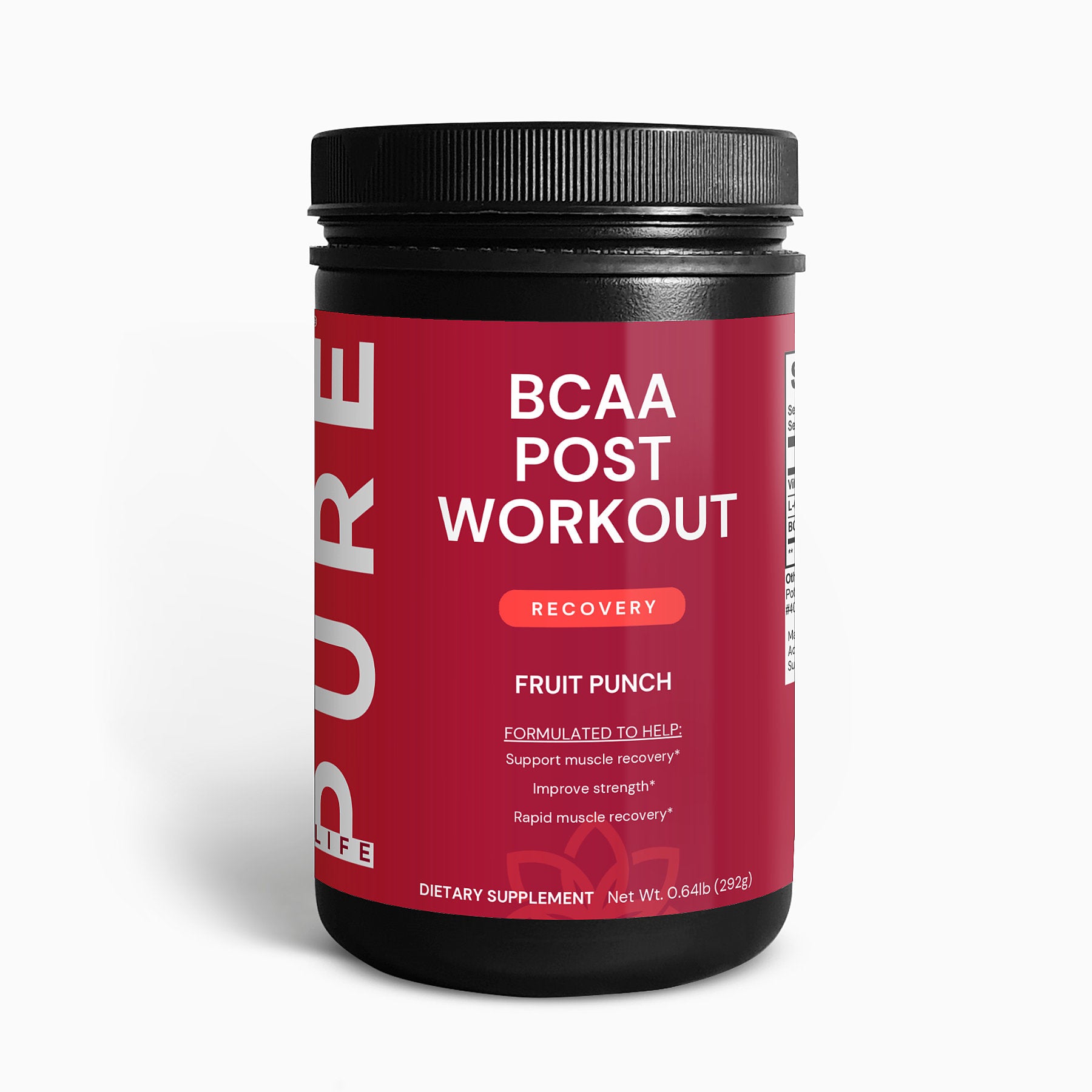 PURE LIFE BCAA Post Workout Powder (Recovery) - Fruit Punch 0.64lb (292g)