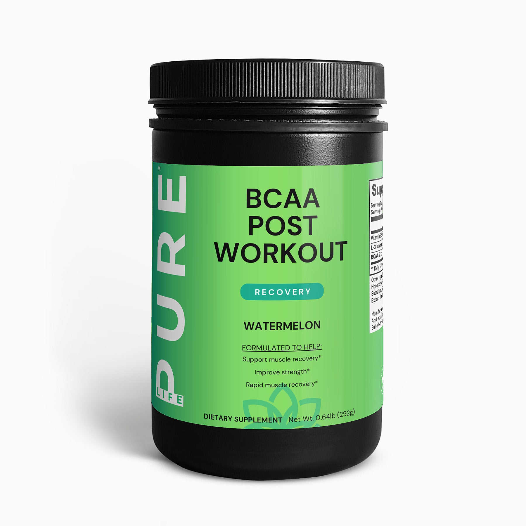 PURE LIFE BCAA Post Workout Powder (Recovery) – Watermelon Net Wt. 0.64lb (292g)