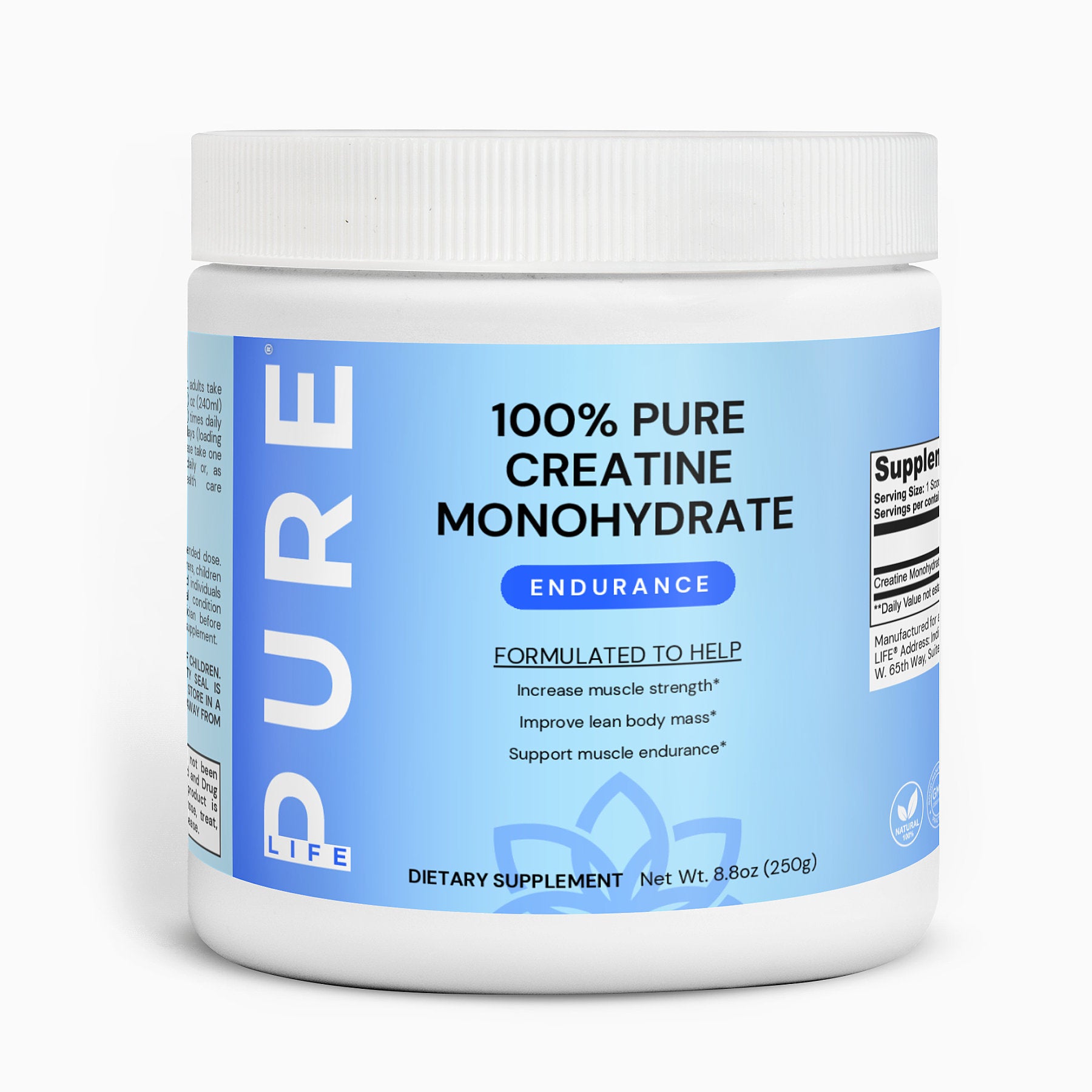 PURE LIFE 100% Pure Creatine Monohydrate (Endurance)– Net Wt. 8.8 oz (250g)