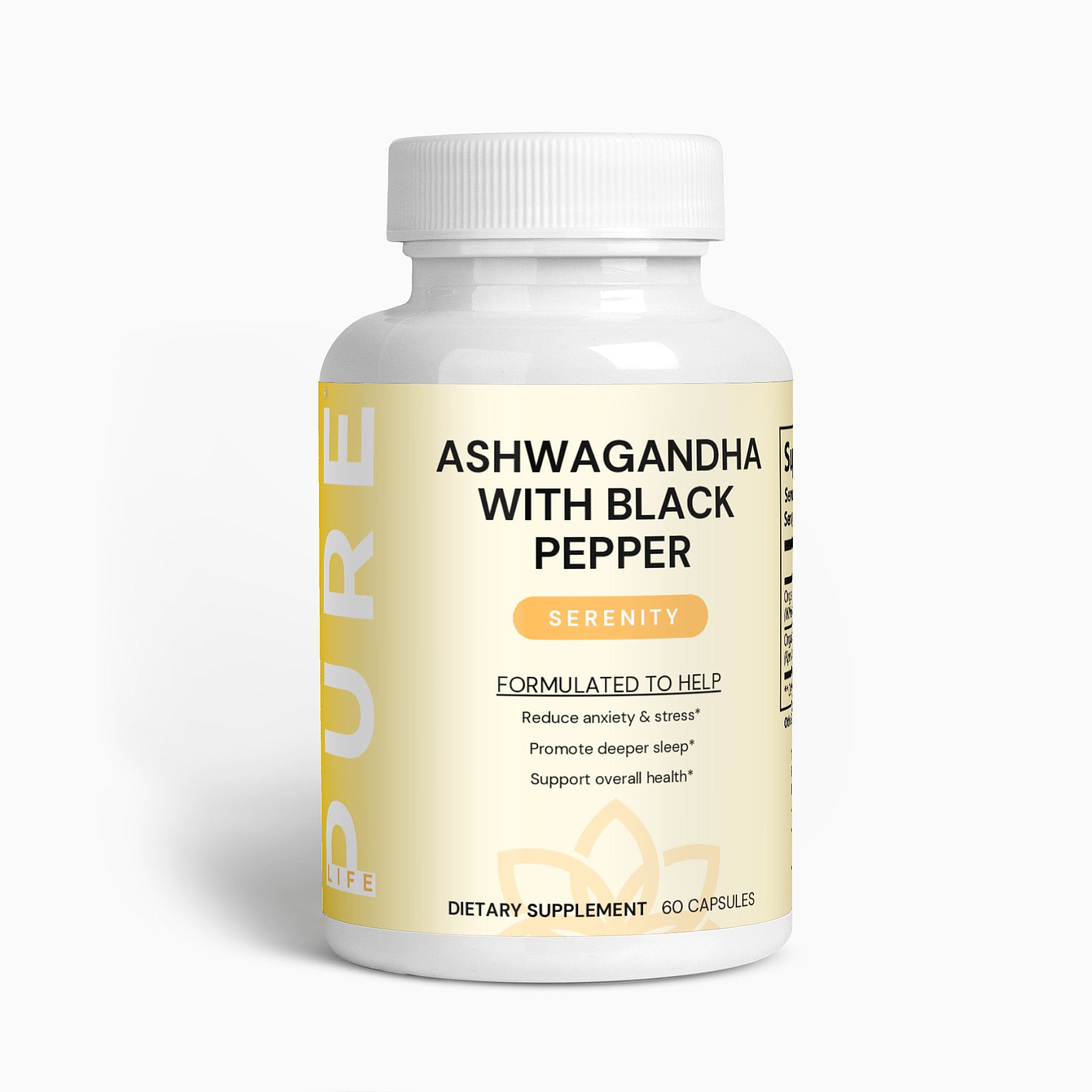 PURE LIFE Ashwagandha with Black Pepper (Serenity) – 60 Vegan Capsules