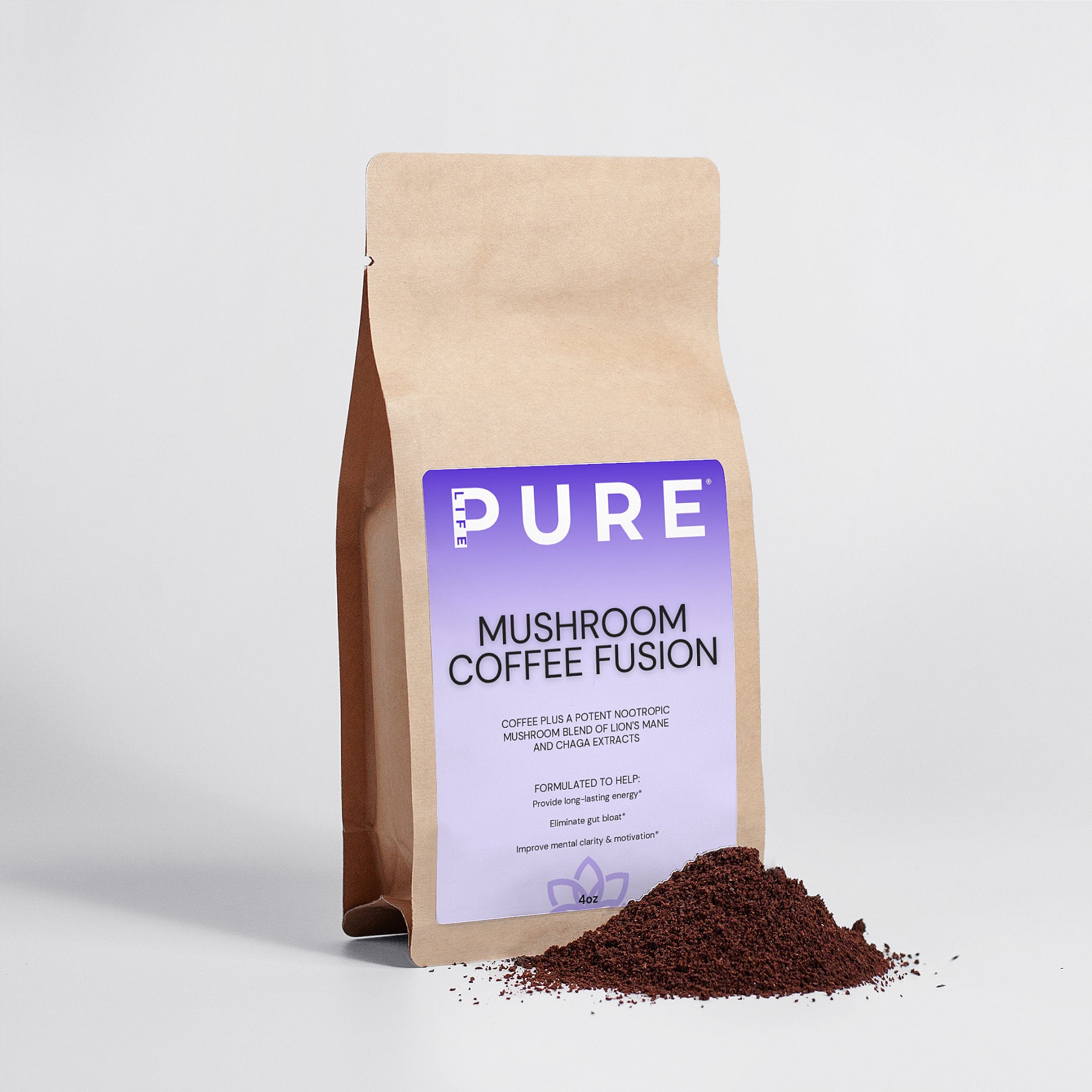 PURE LIFE Mushroom Coffee Fusion – Lion’s Mane and Chaga Mushroom Coffee Fusion, 4oz