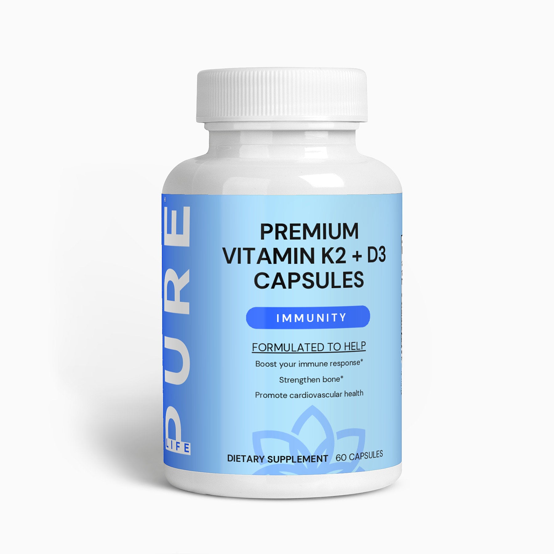 PURE LIFE Premium Vitamin K2 + D3 Capsules (Immunity) – 60 Capsules