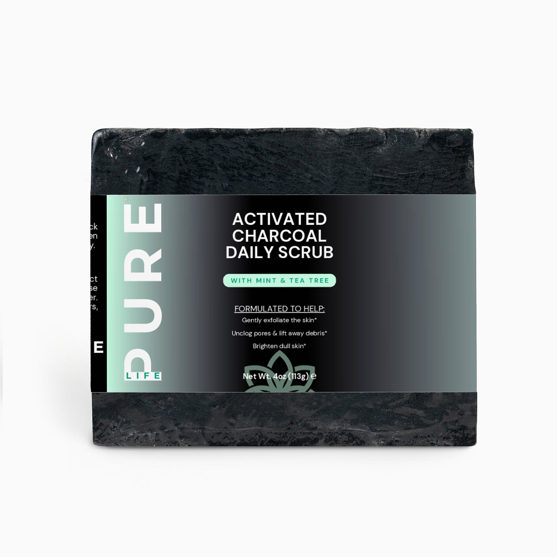 PURE LIFE Activated Charcoal Daily Scrub Soap Bar (With Mint & Tea Tree) - 4oz (113g)