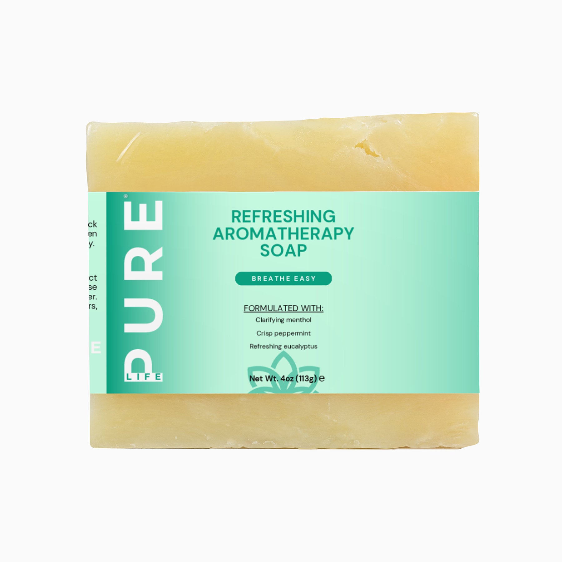 PURE LIFE Refreshing Aromatherapy Soap Bar (Breathe Easy) – Formulated with Menthol, Peppermint, and Eucalyptus - 4oz (113g)