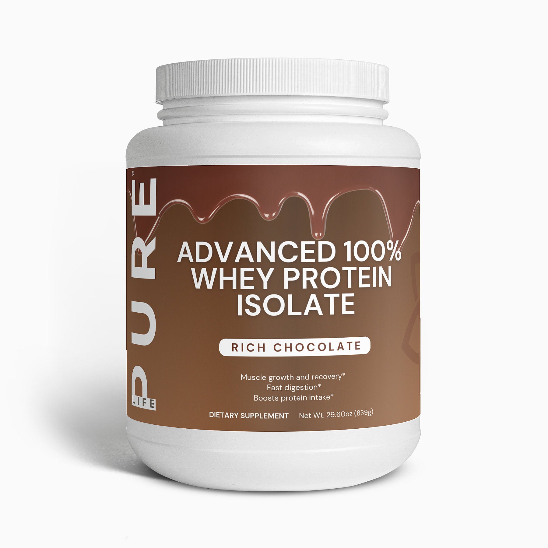 PURE LIFE Advanced 100% Whey Protein Isolate (Rich Chocolate) - 29.6oz (839g)